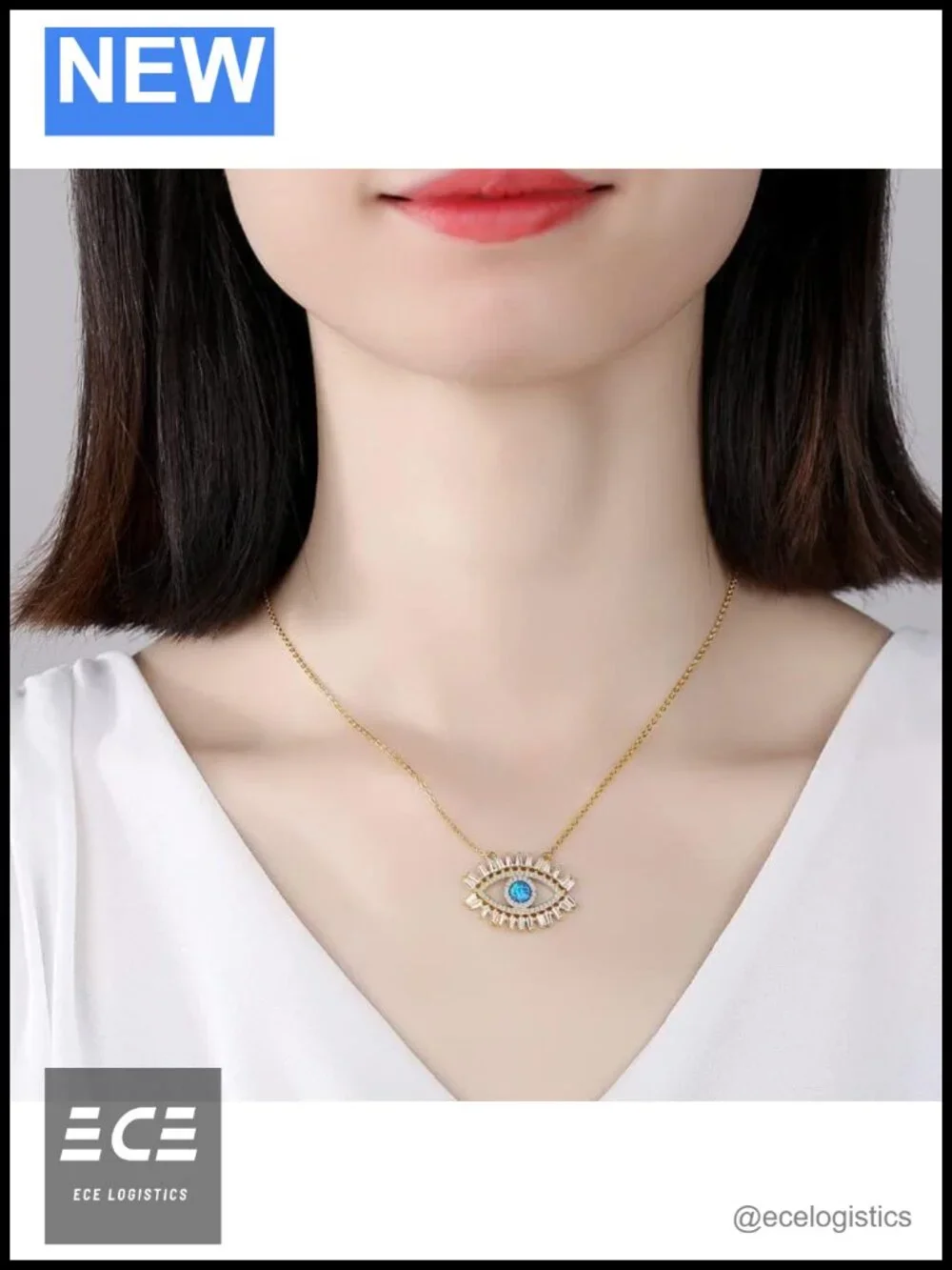 14K Gold Moissanite Evil Eye Pendant Necklace D Color VVS1 18
